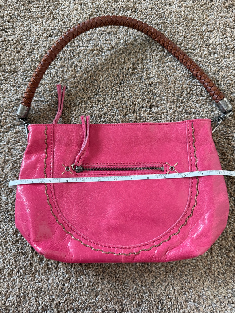 THE SAK Bright Pink Leather Woven Strap Hobo Shoulder Bag - Picture 8 of 11